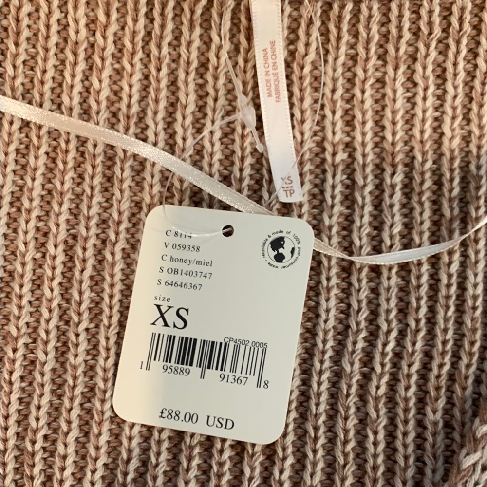 Free People Tan V-Neck Sweater with Ribbed Knit Women’s XS - Picture 4 of 5